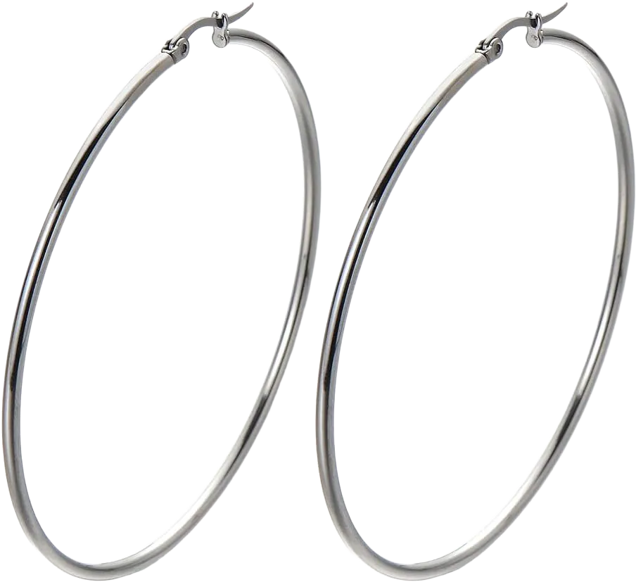 Pair Stainless Steel Large Plain Circle Huggie Hinged Hoop Earrings for Women Diameter: 70MM A-Metal Color: Silver