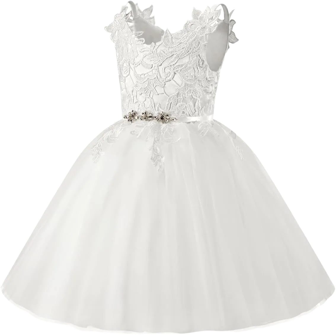 PLUVIOPHILY Lace Tulle Straps Wedding Flower Girl Dress Junior Bridesmaid Dress