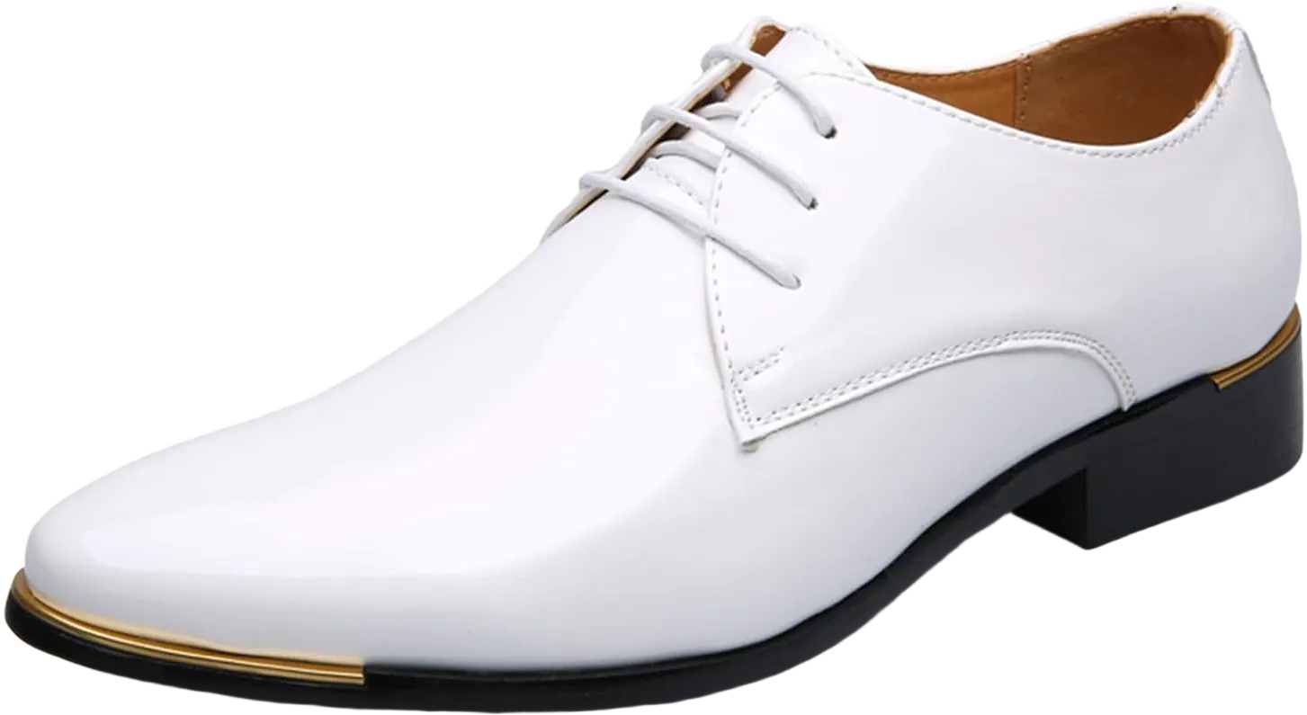 Men Dress Shoes Fashion Wedding Tuxedo Oxford Shoes Classic Pointed-Toe Lace-up Patent Leather Formal Shoes for Men 9.5-10 White