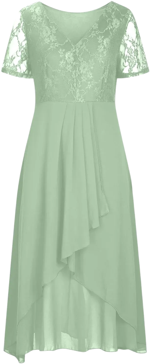 Oplxuo Mother of The Bride Dresses for Women Elegant Lace Chiffon V Neck Flowy Dress Formal Evening Party Gown for Wedding