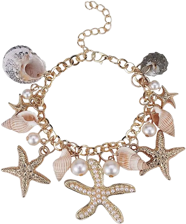 PH PandaHall Starfish Shell Bracelets Mermaid Beach Jewelry Conch Starfish Anklet Bracelet Charm Women Bohemian Adjustable Seashell Bracelet Costume Jewelry for Women, Golden(7” with 2” Extend Chain)