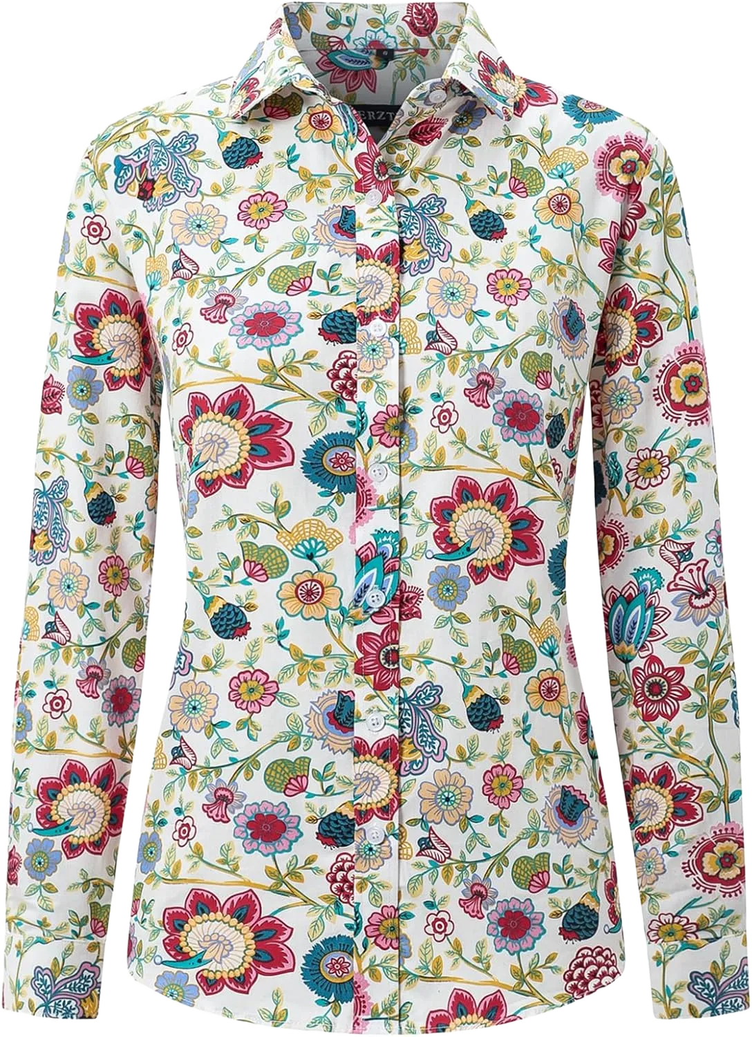 Womens Tops Casual Long Sleeve Button Up Hawaiian Shirts Elegant Work Blouses Medium White Bohemian Floral