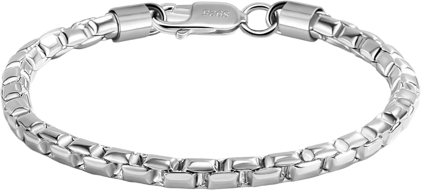 H&Beautimer Punk Men Box chain Bracelet 925 Sterling Silver 4.5mm-6.5 "7 "7.5" 7.5" 8" 8.5" 9" Solid Cuff Chain Bangle Link For Boys Fashion Jewelry Gift 6.5 Inches