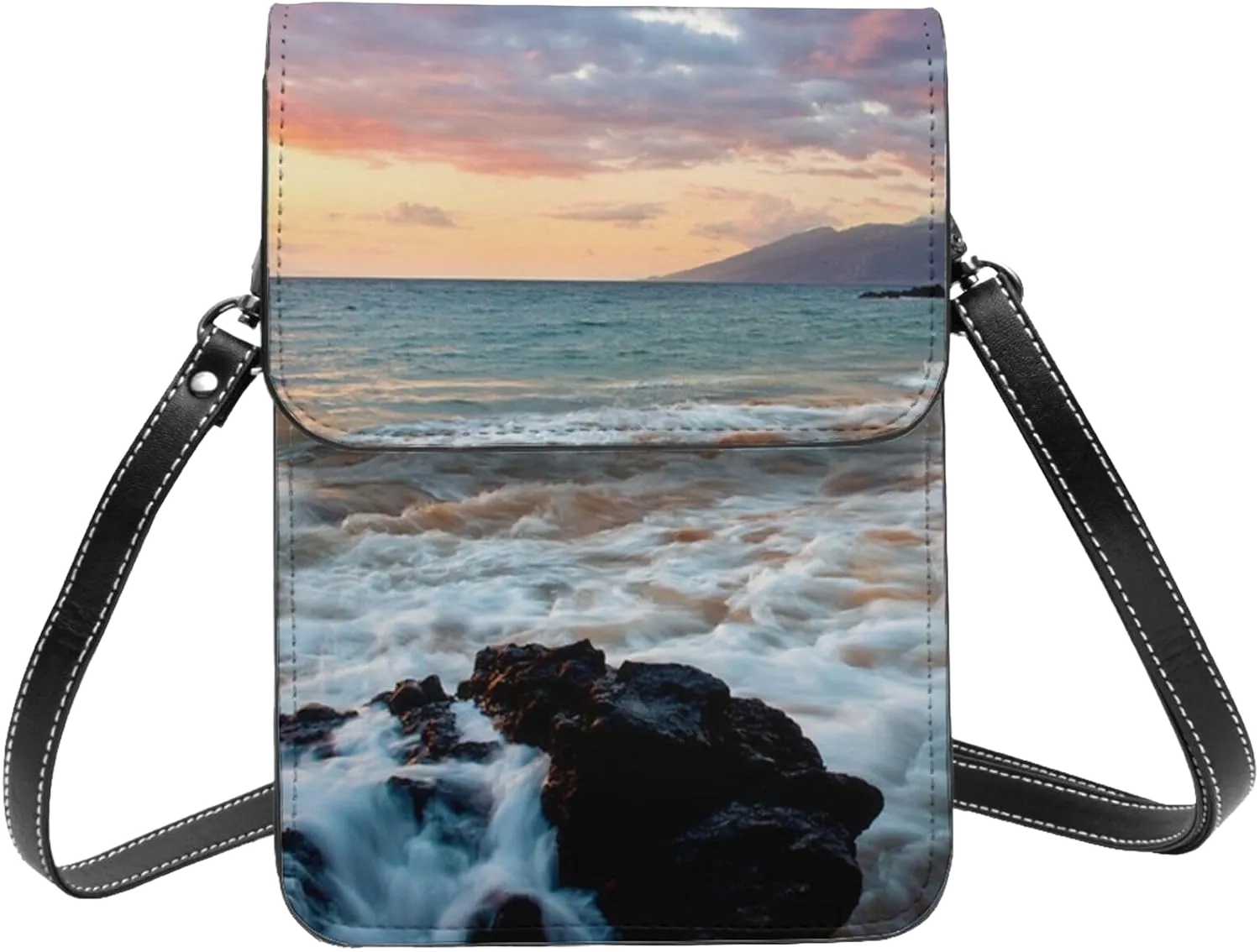 Beach Hawaii Sunset Clouds Crossbody Bags For Women Shoulder Bag Small Cell Phone Purse With Card Slots, Leather Phone Bag With Strap