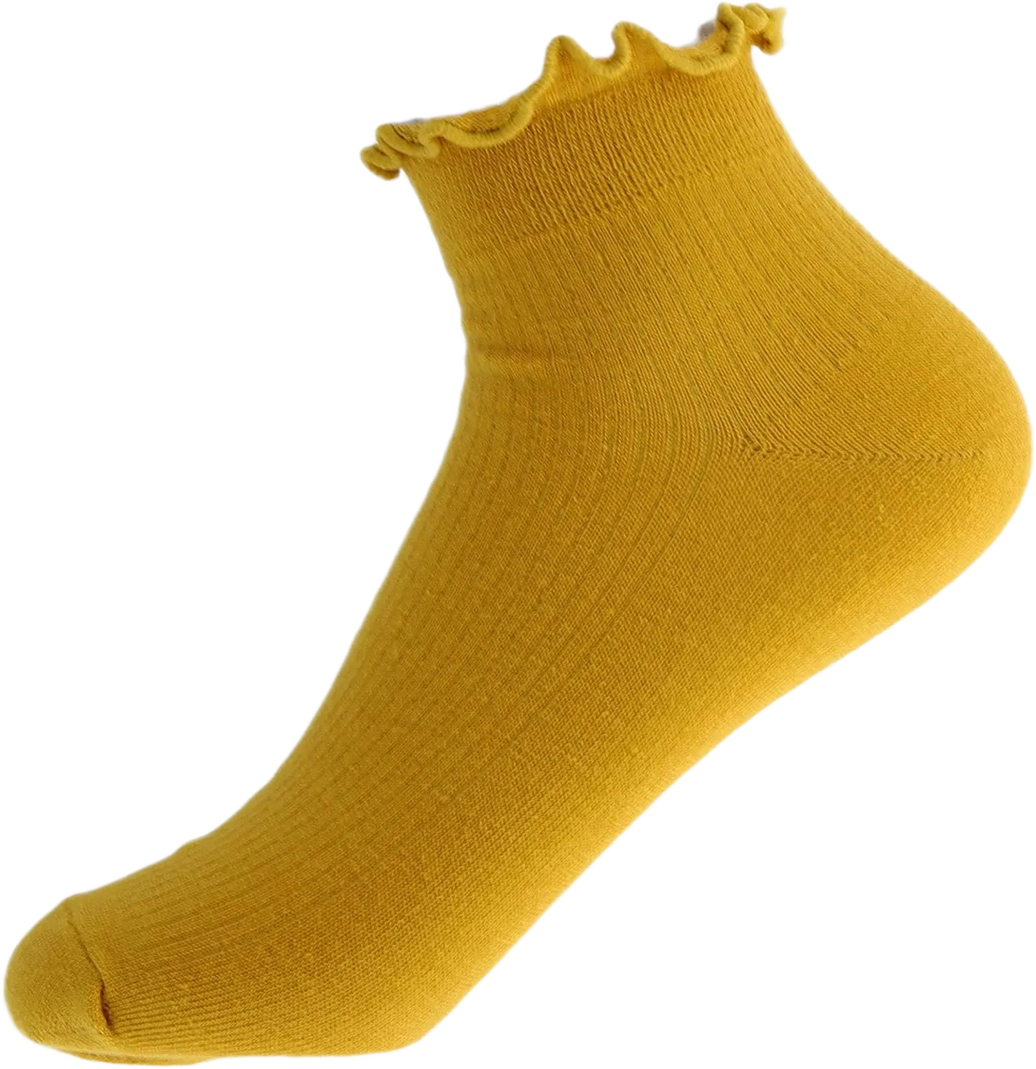 ATHX 2 Pairs Women's Ankle Socks Ruffle Turn-Cuff Lolita Ruffle Turn-Cuff Double Needle Combed Cotton Socks One Size Yellow
