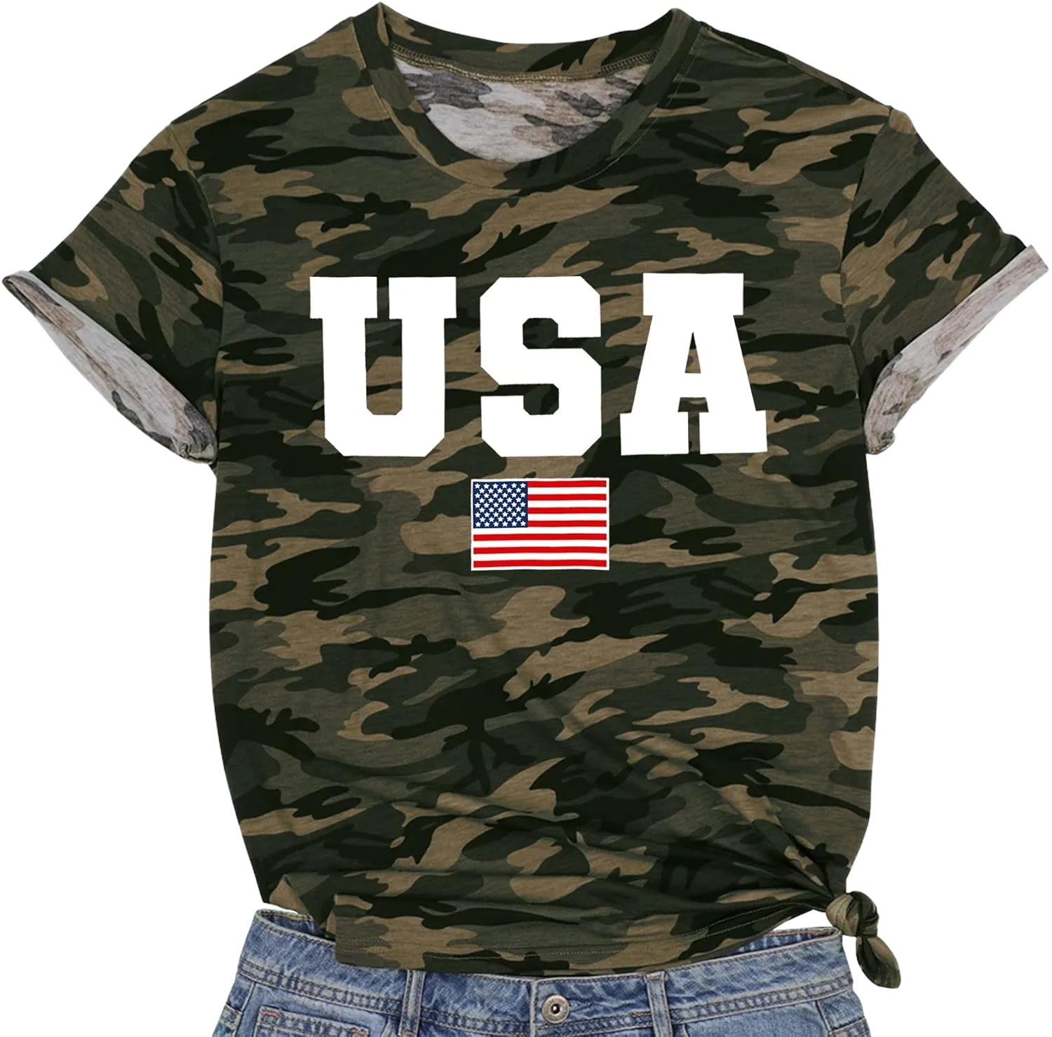 MAIHUN American Flag Shirts for Women 4th of July T-Shirt USA Print Patriotic Shirt Stars and Stripes Tees Camo Small