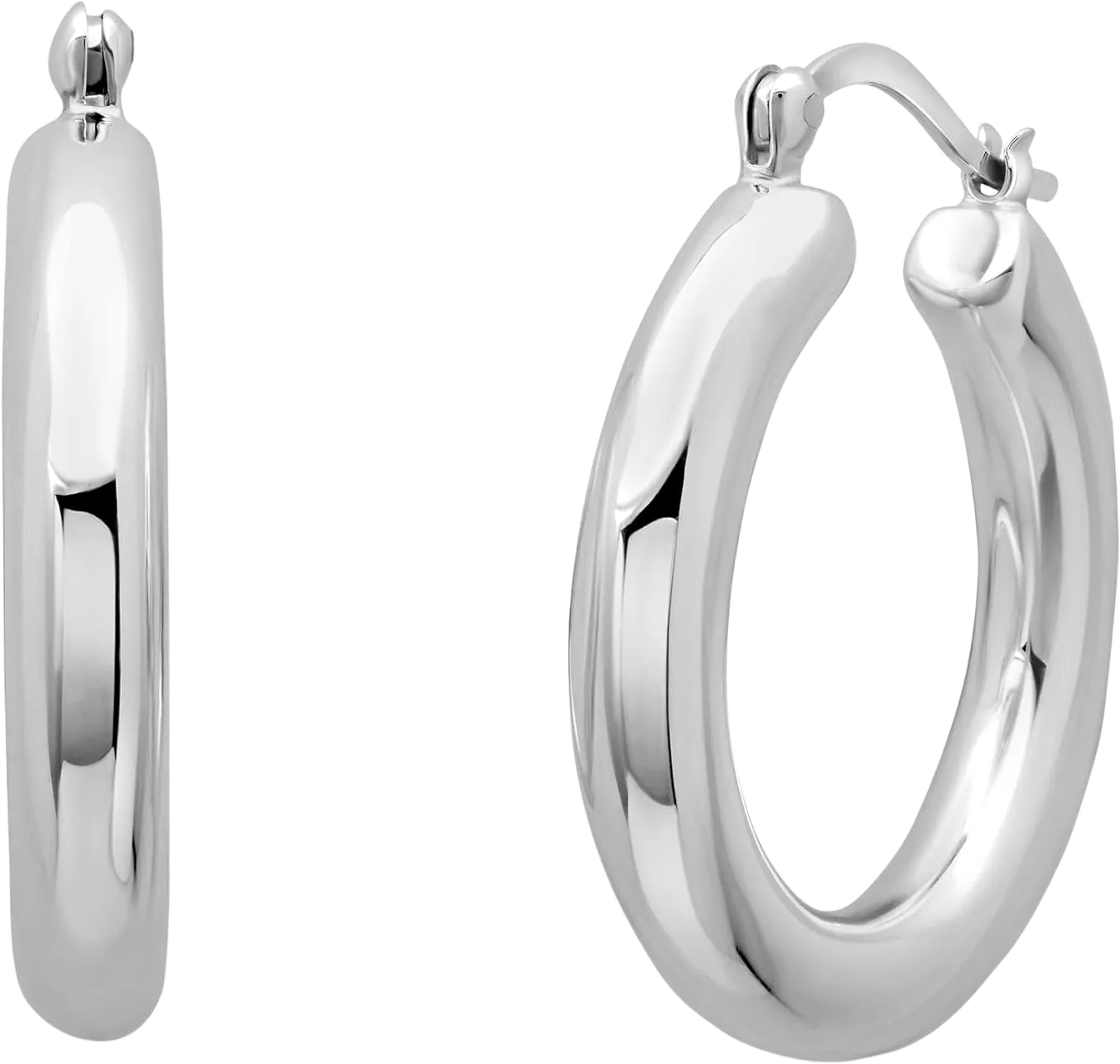 Sterling Silver Hoop Earrings for Women | Lightweight Silver Chunky Hoop Earrings | Hypoallergenic 925 Sterling Silver Earrings for Women | Round Thick Hoop Earrings in 1, 1.5, 2 Inches by MAX + STONE 1 Inch