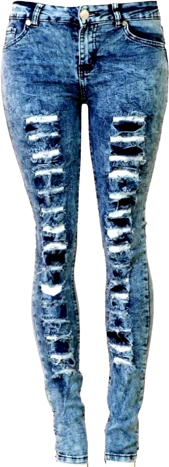 Womens Acid Blue Denim Jeans Destroy Skinny Ripped Distressed mid Rise Stretch Pants 7 Diamante Yc76r