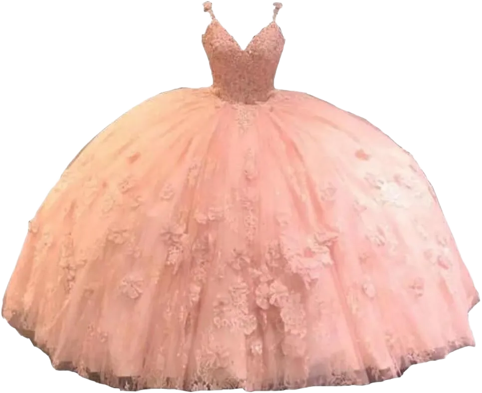 Floral 3D Flowers Applique Lace Quinceanera Dresses Sweet 16 Girls Ball Gowns Tulle Women Dress 2025 14 Light Pink