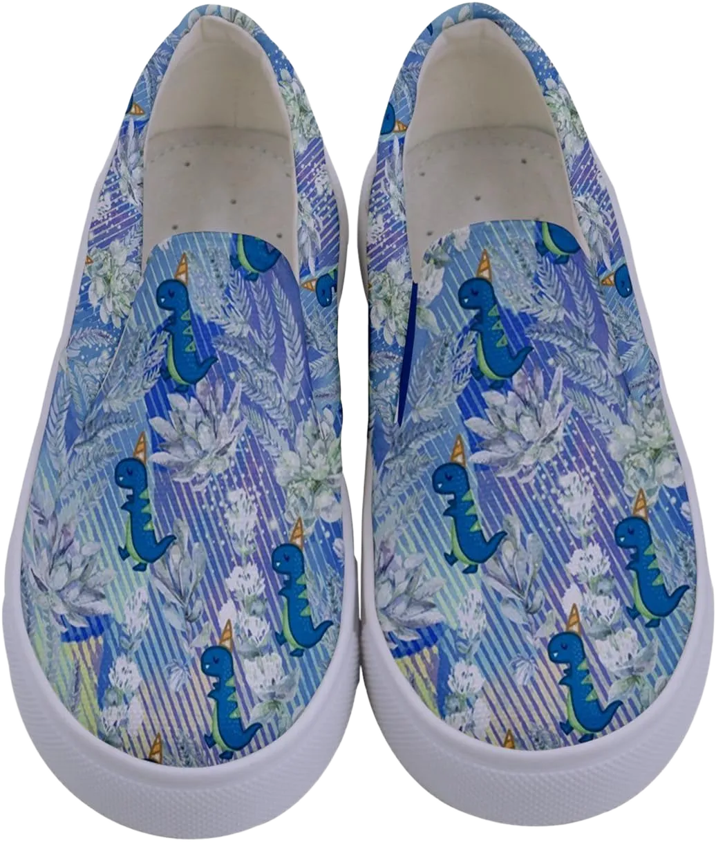 PattyCandy Girls Boys Sneakers Dinosaurs Rex Patterns Little & Big Kids Canvas Slip-on Shoes Size:US8C-7Y