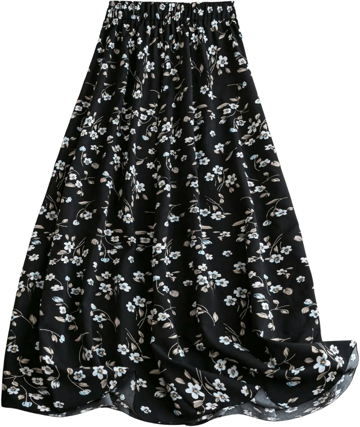 SHENHE Women's High Waist Ditsy Floral Flared Maxi Skirt A Line Flowy Boho Skirt Black Small