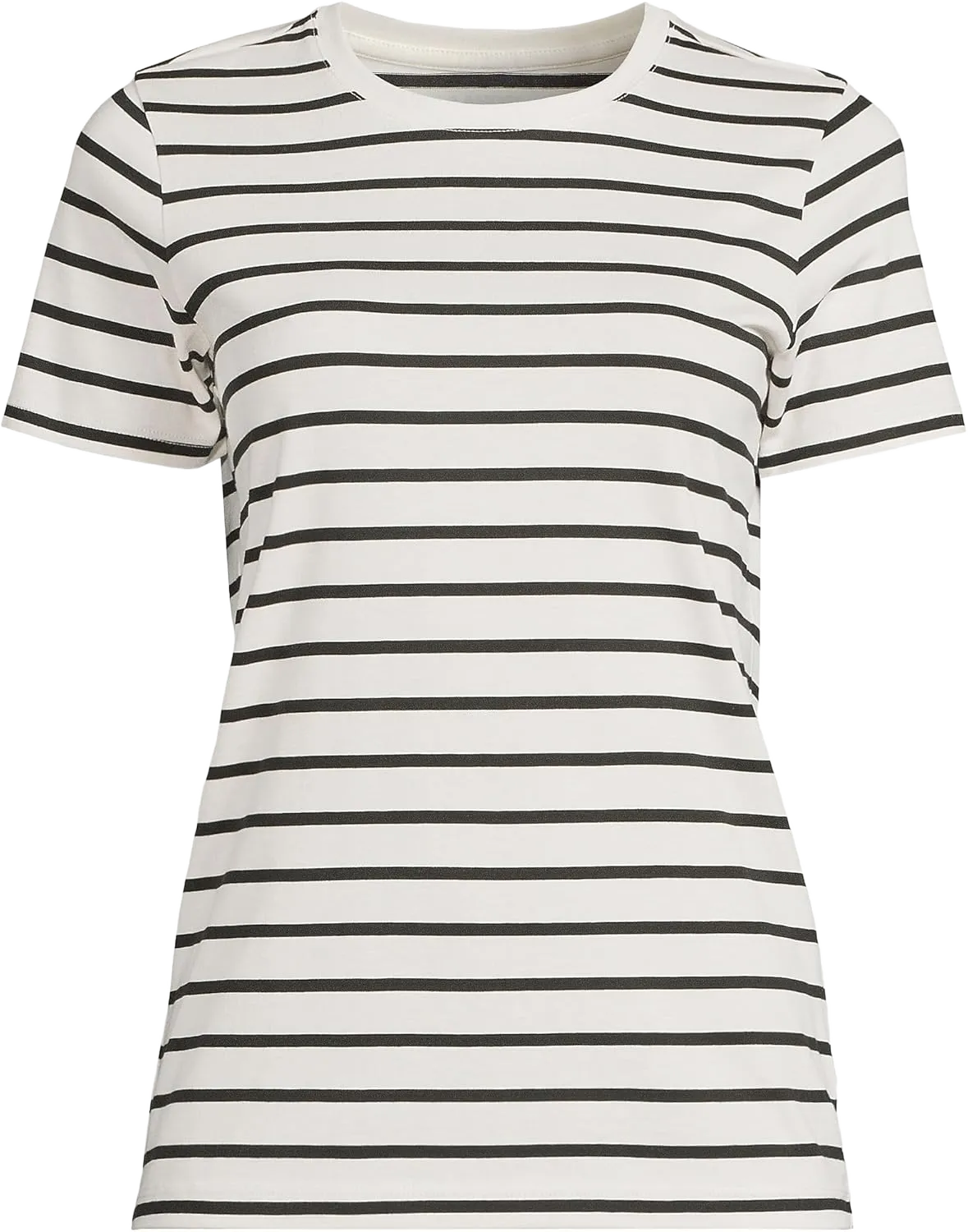 Lands' End Women's Relaxed Supima Cotton Crew Neck T-Shirt 3X Ivory/Black Breton Stripe