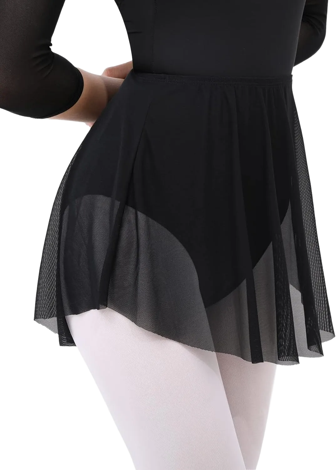 Pull on Ballet Skirt for Women Adult Girls Toddler Dance Skirt Mesh Ballerina Skirt Stretchy Ballet Dance Skirt Large Black