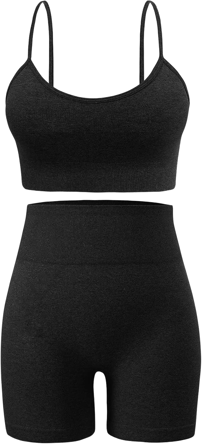 Workout Sets for Women 2 Piece Outfits Gym Shorts Women High Waisted with Adjustable Padded Sports Bra Gym Sets Black Large