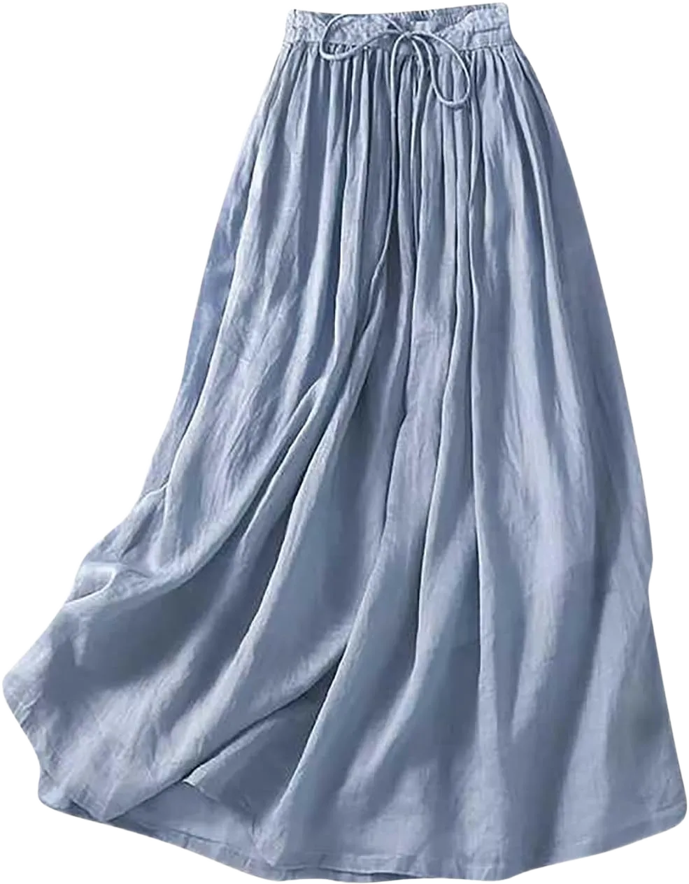 Women's Cotton Linen Maxi Skirt, High Waist Drawstring Long Skirts, Loose Fit Flowy Ankle Length Skirt, Comfy Skirts X-Large Blue