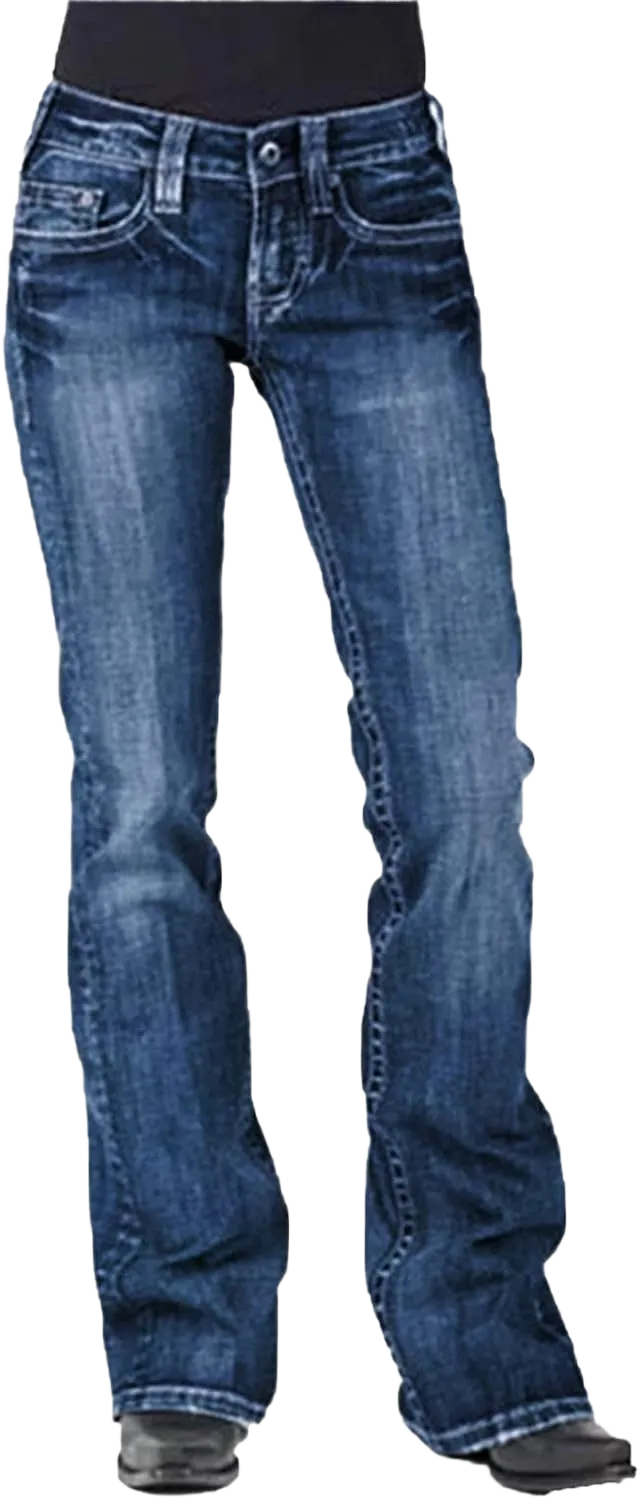 Women's Washed Boyfriends Wide Leg Jeans Stretch Casual Slim Fit Denim Pants Vintage Straight Jean Trousers X-Small Dark Blue