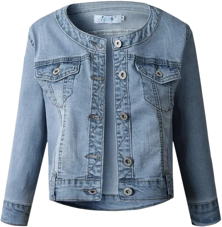 Only Faith Women's Light Blue Round Neck Short Denim Shawl Jacket 3/4 Sleeve X-Large Blue