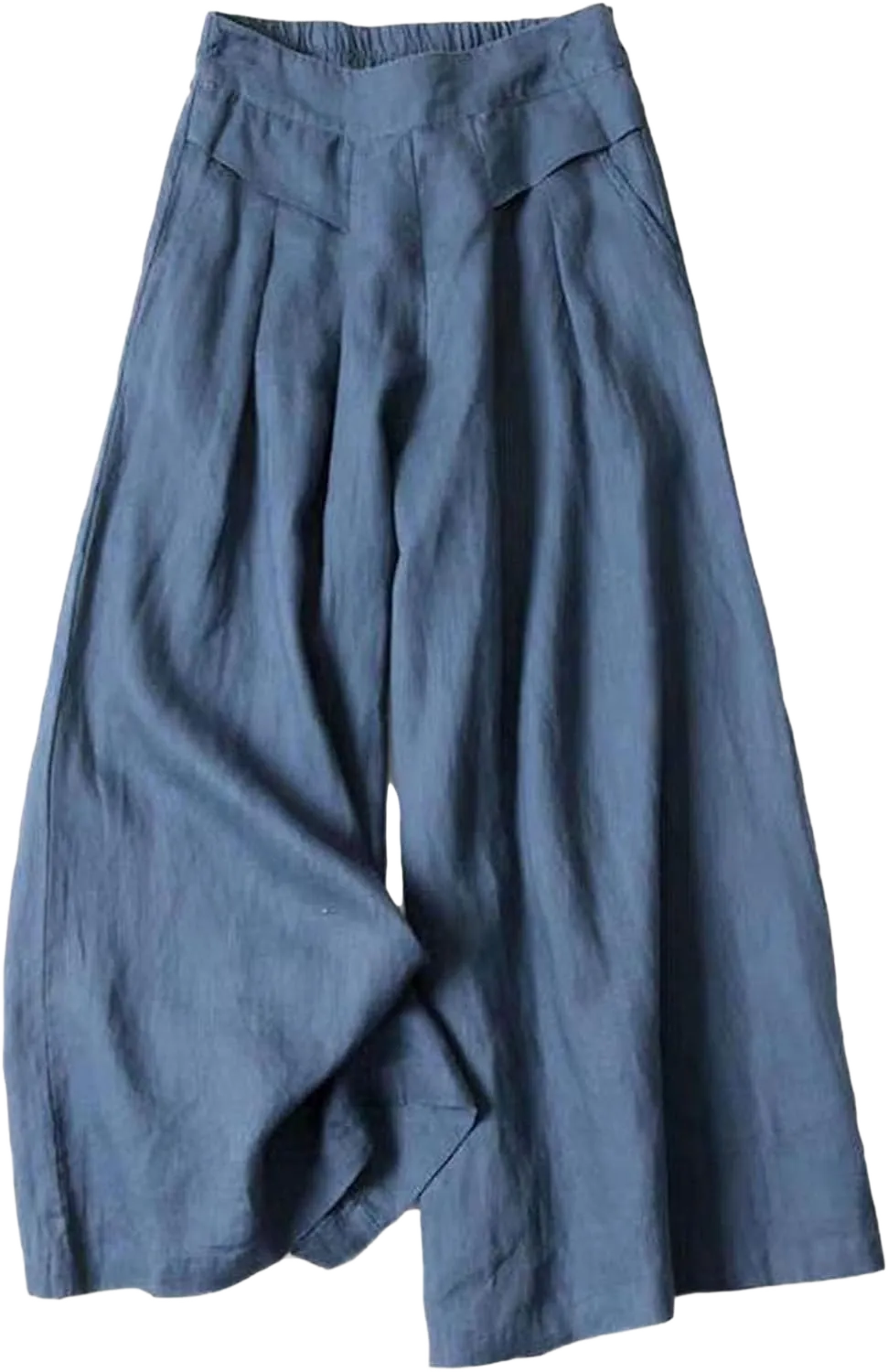 Zontroldy Cotton Linen Wide Leg Palazzo Pants for Women High Elastic Waist Casual Lounge Capri Pants with Pockets