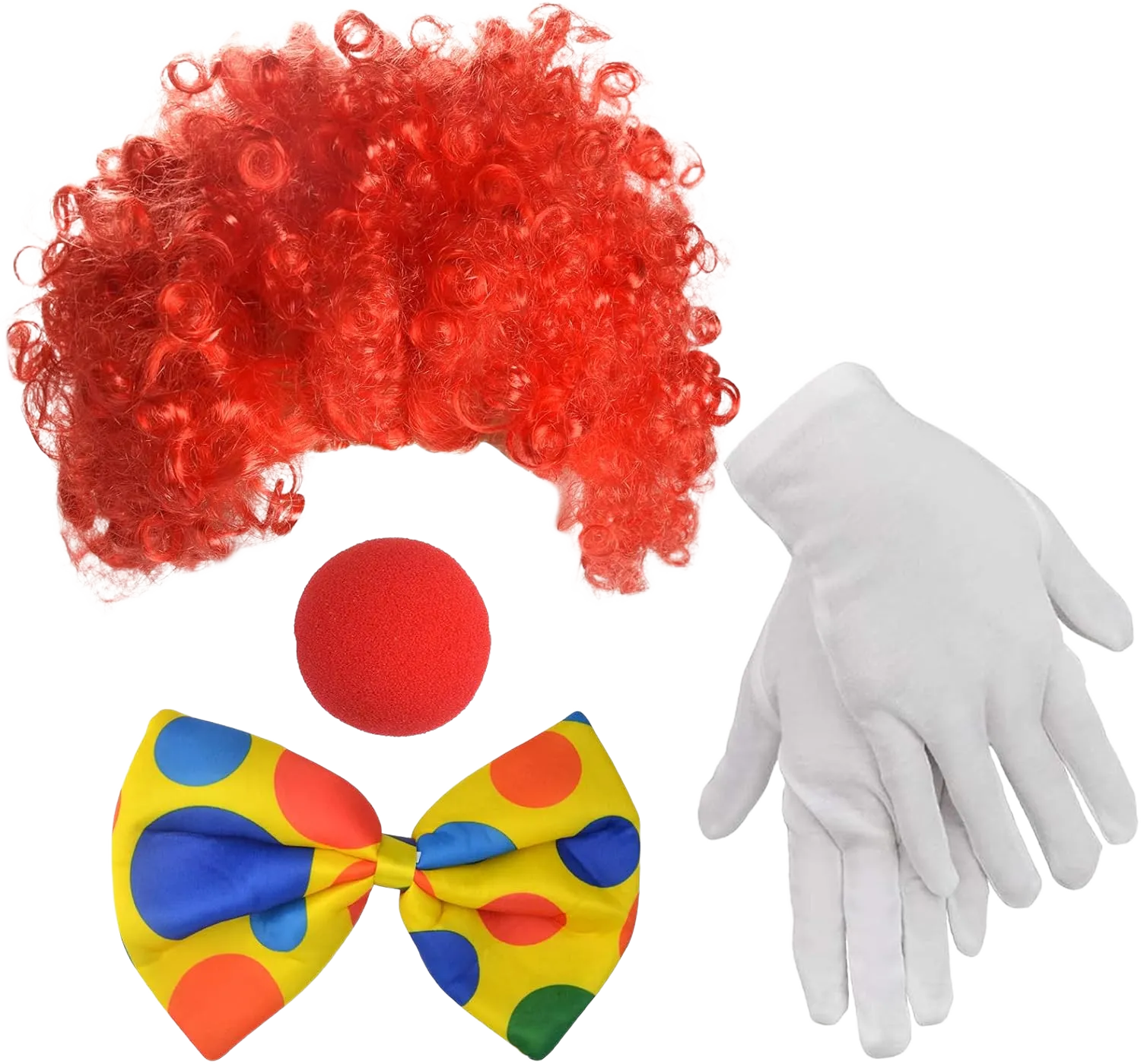 jiebor Clown Costume Wig Nose Accessories Bow Tie White Gloves for Parties Carnivals Pretend Play Men Women Adults Red