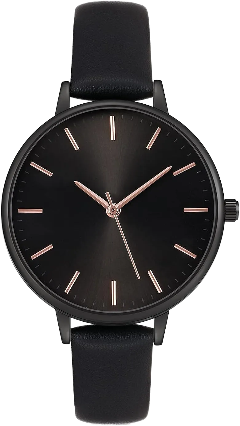 Women's Watches Leather Band Luxury Quartz Watches Waterproof Fashion Creative Wristwatch for Women Ladies BLACK