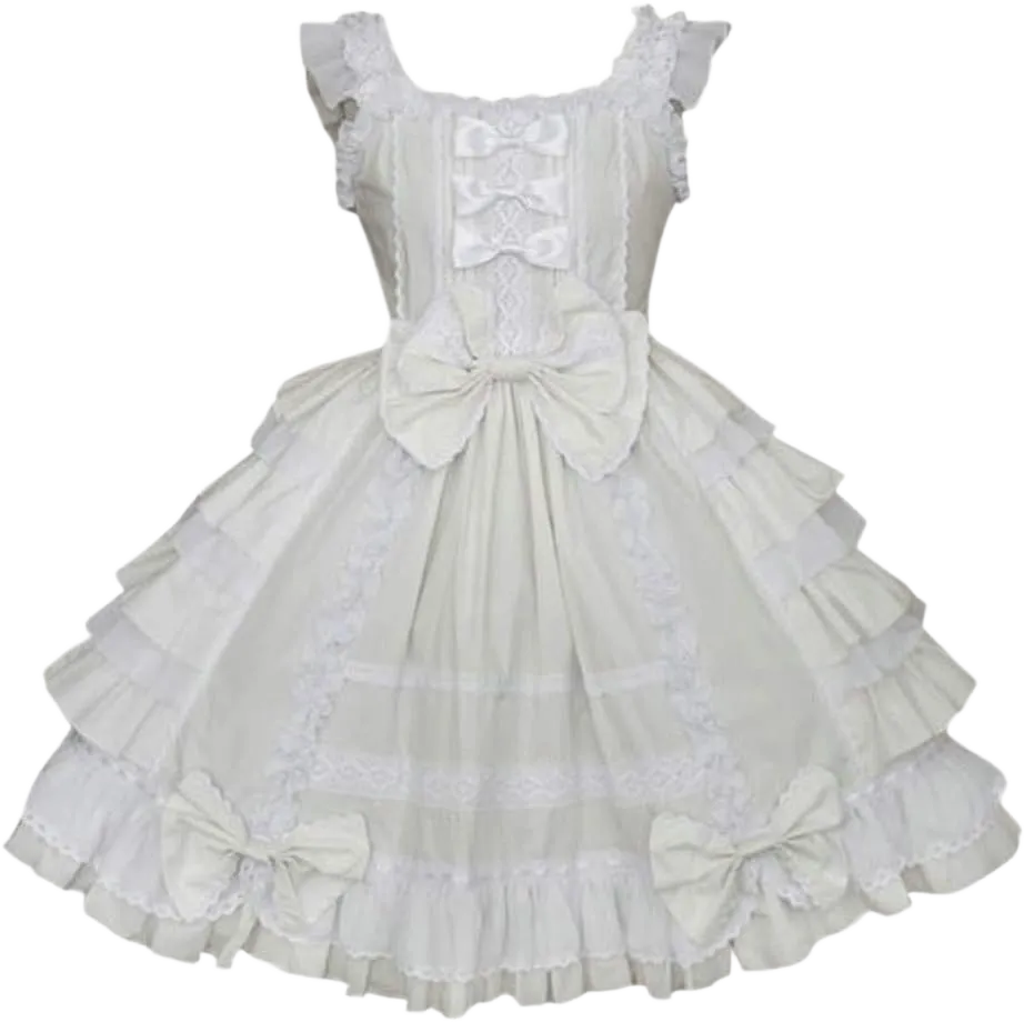 Women Steampunk Gothic Victorian Outfit Lace Up Bowtie Lolita Cosplay Maid Dresses Long Dress Sleeveless Ruffled White, Large