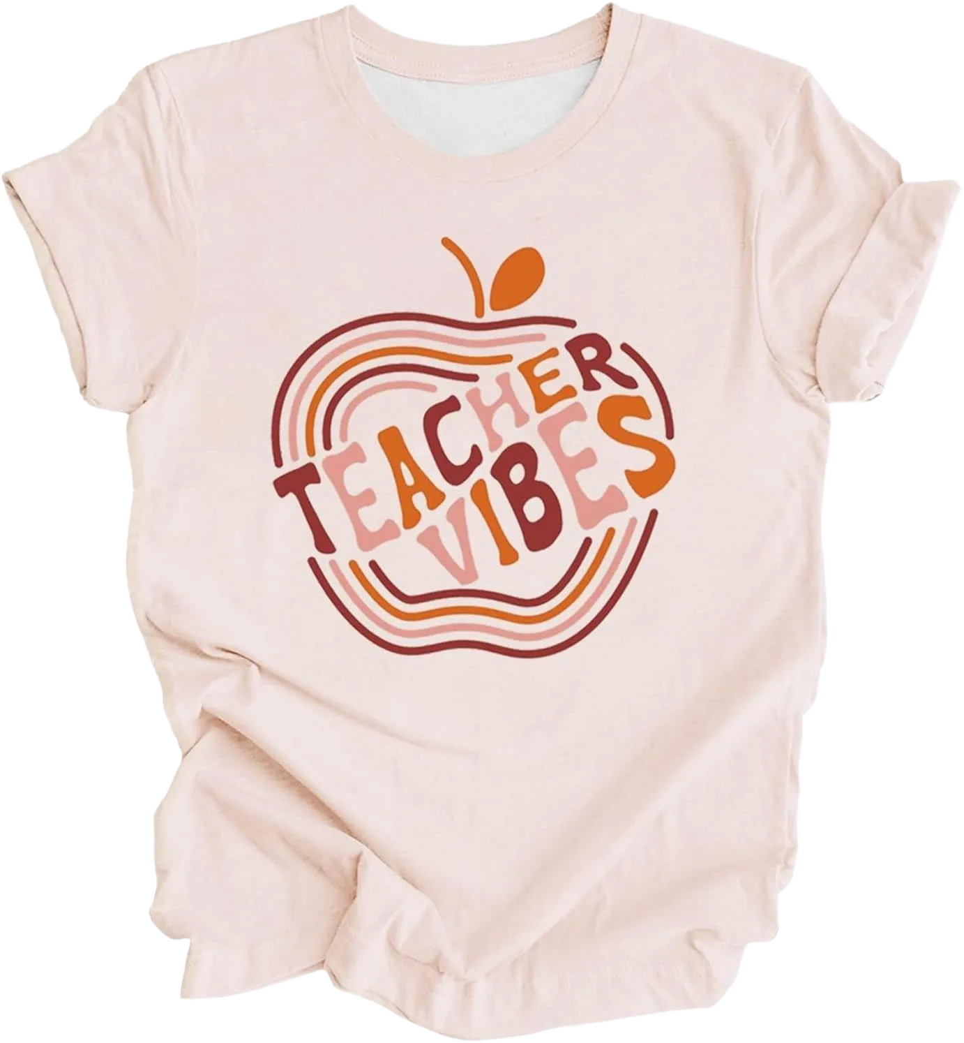 Teacher Shirts for Women 2024: First Day of School Trendy Loose Shirt Teacher's Back to School Outfit Graphic Tee 11 Beige Small