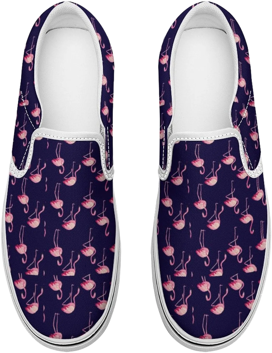 Pink Flamingo Pattern on Dark Blue Printed Slip-on Canvas Shoes  for Teenagers and Adults, Trendy slip on shoe gift