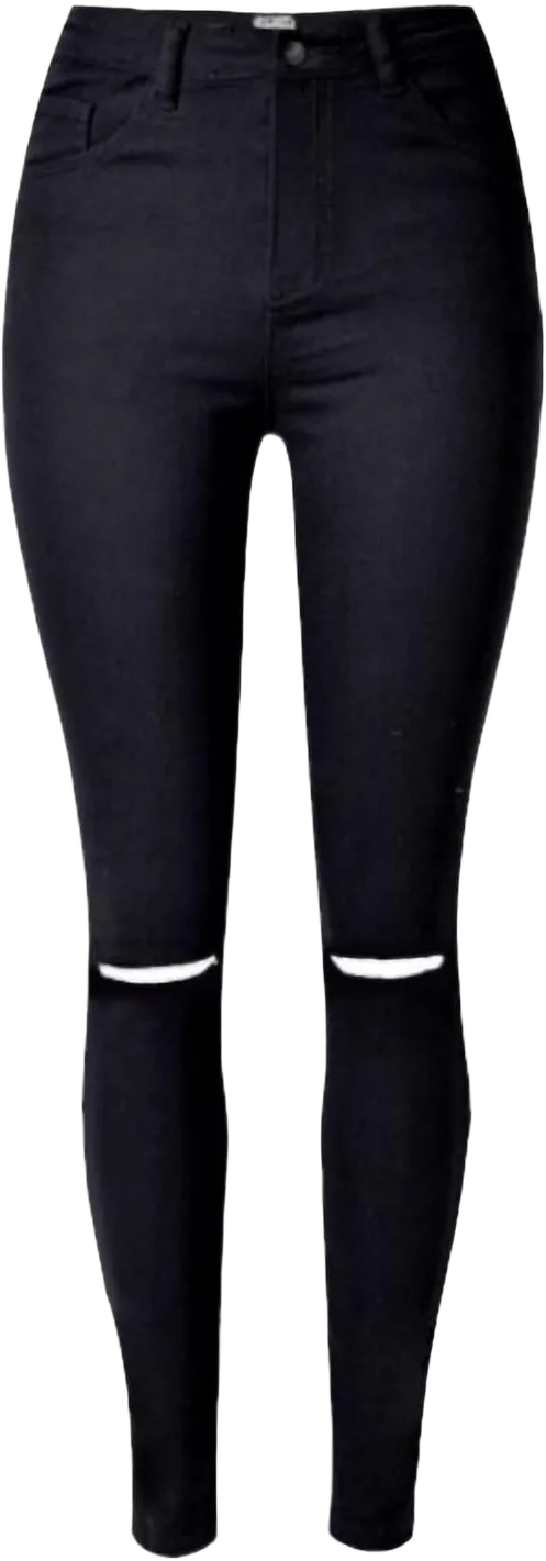 Women High Waist Jeans 40 Knee Hole Black