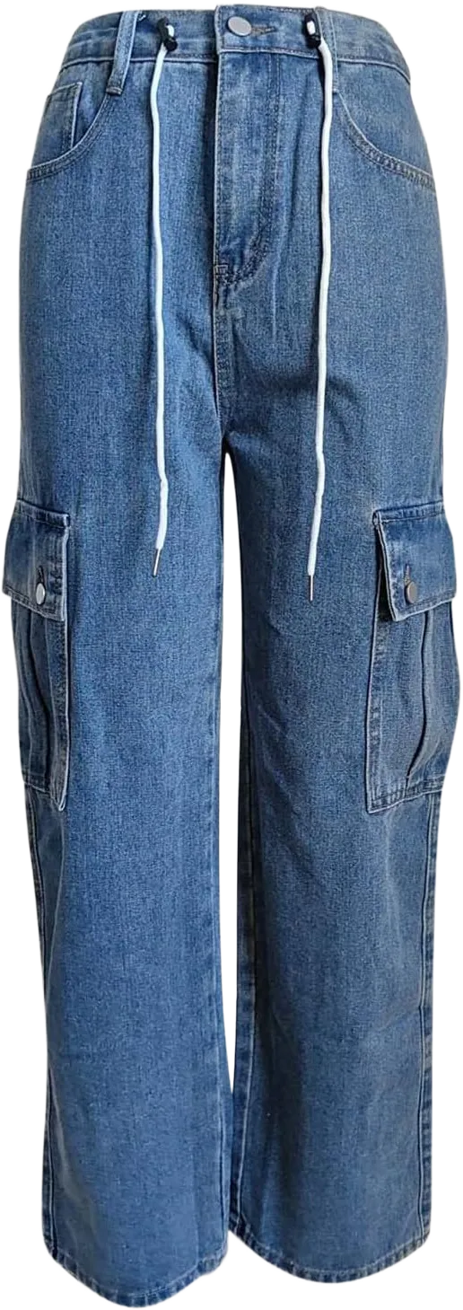 Uillui Low Rise Jeans Women's Y2K Bootcut Denim Trousers Baggy Wide Leg Cargo Pants Drawstring Straight Leg Wash Jeans Pants XX-Large Dark Blue