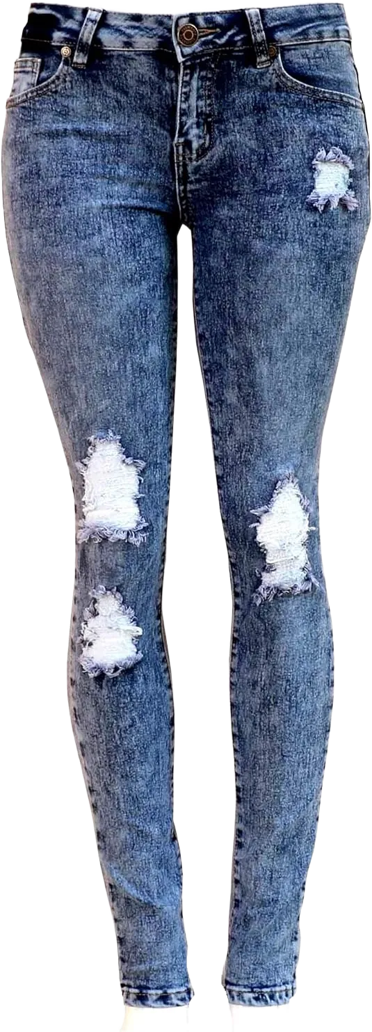 Womens Acid Blue Denim Jeans Destroy Skinny Ripped Distressed mid Rise Stretch Pants 11 Diamante Dj-x144r Blue