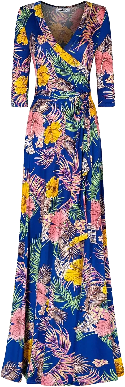 Women's Short Sleeve V-Neck Floral Maxi Bohemian Wrap Dress
