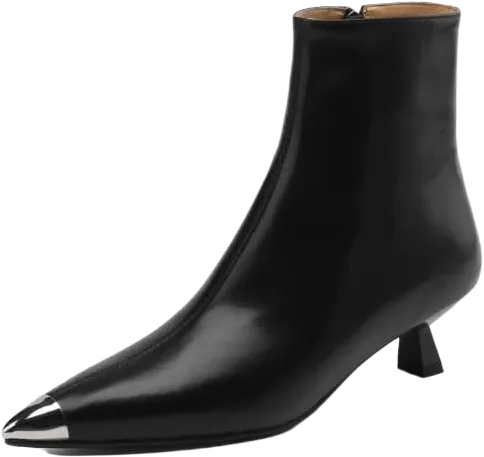TinaCus Women's Handmade Genuine Leather Cap-Toe Pointed Toe Kitten Heel Ankle Boots 8 Black