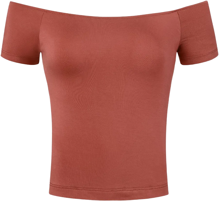 INSPIRE CHIC Women's Short Sleeves Off The Shoulder Stretchy Fabric Solid Crop Top Brownish Red Small