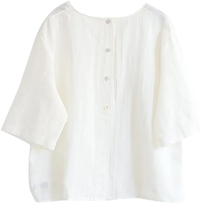 Minibee Women's Cotton Linen Blouse Cute Tunics Tops Shirt Large White
