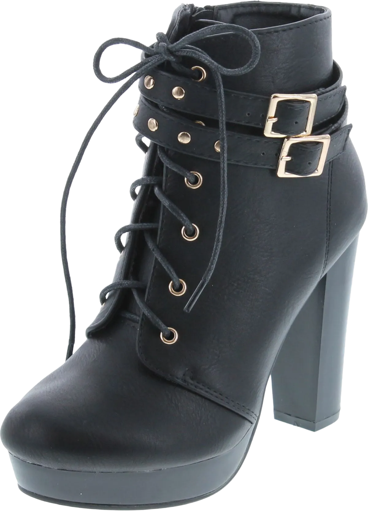Top Moda Women's Cici-1 High Heel Lace Up Ankle Boots Platform Booties with Studs