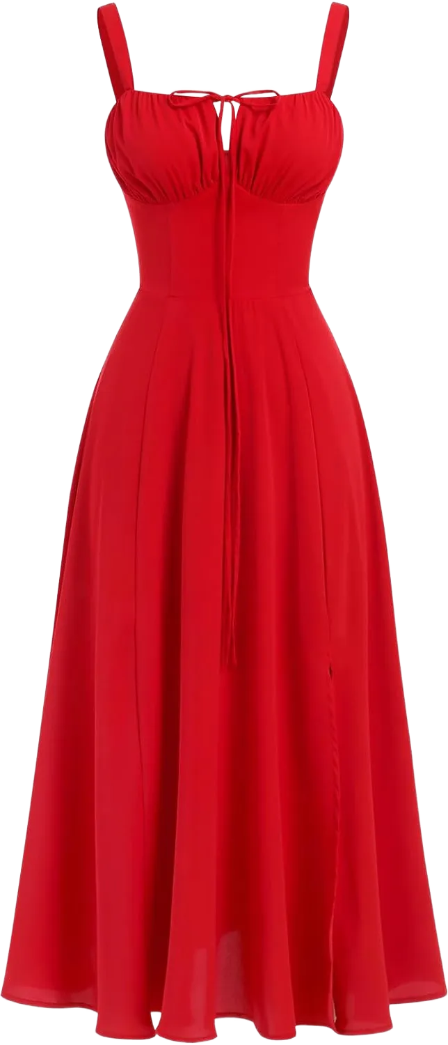 Women Floral Corset Dress Summer Dress 2024 Boho Flowy Slit Lace Up Midi Dresses Going Out A Line Casual Sundress Large Red