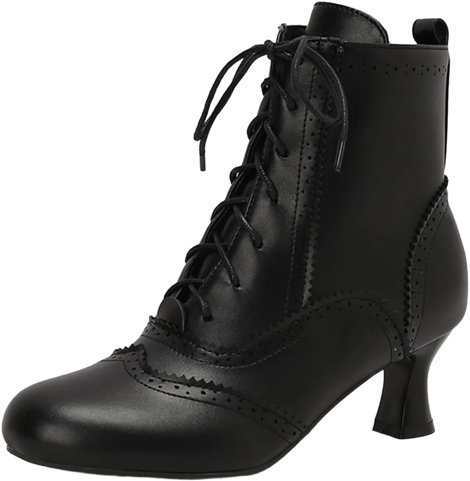 MRKEWUNEY Vintage Women Victorian Boots 70s Lace Up Kitten Heel Ankle Boots 8 27 Black