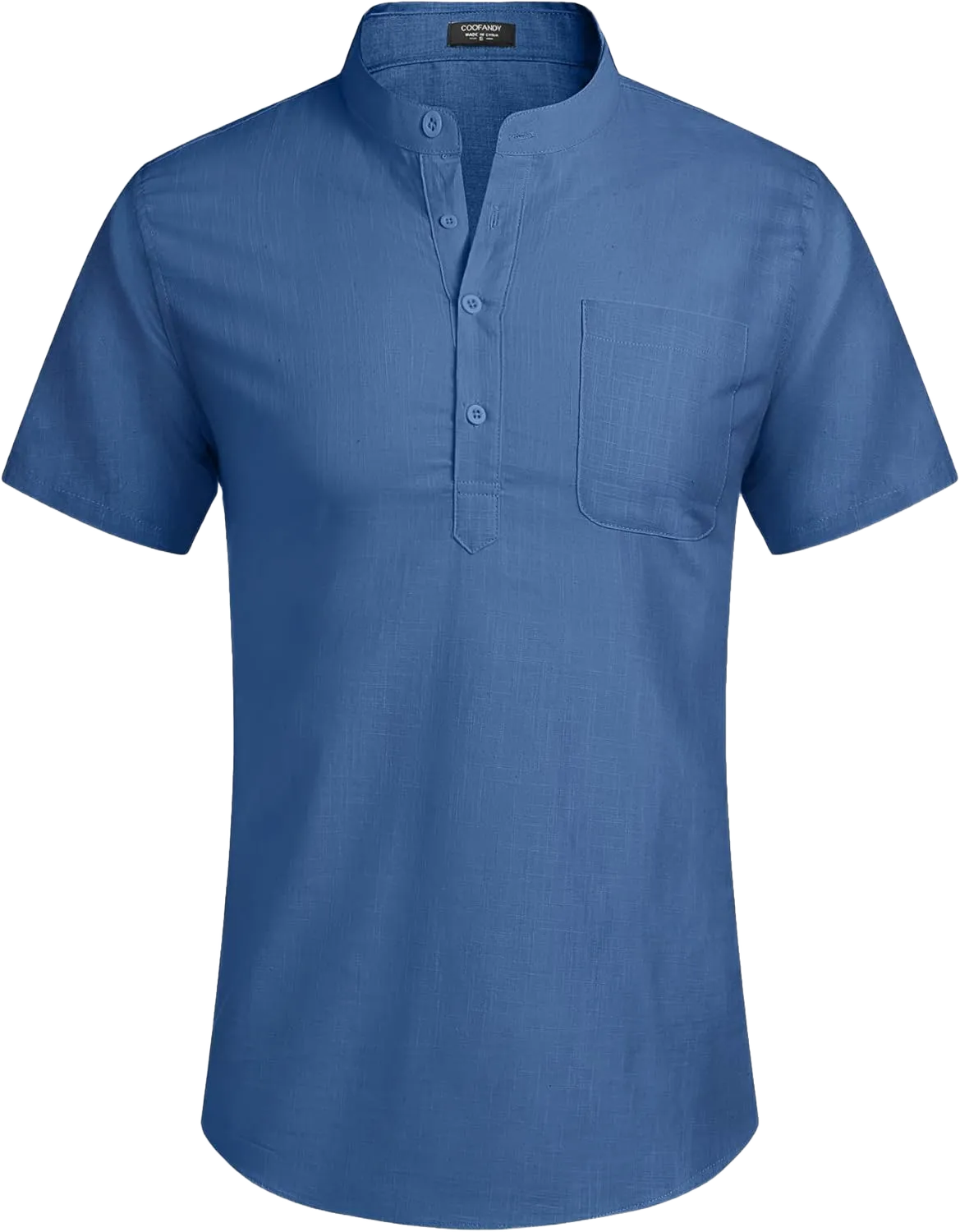 COOFANDY Men's Cotton Linen Henley Shirt Short Sleeve Hippie Casual Beach T-Shirts with Pocket Small Denim Blue