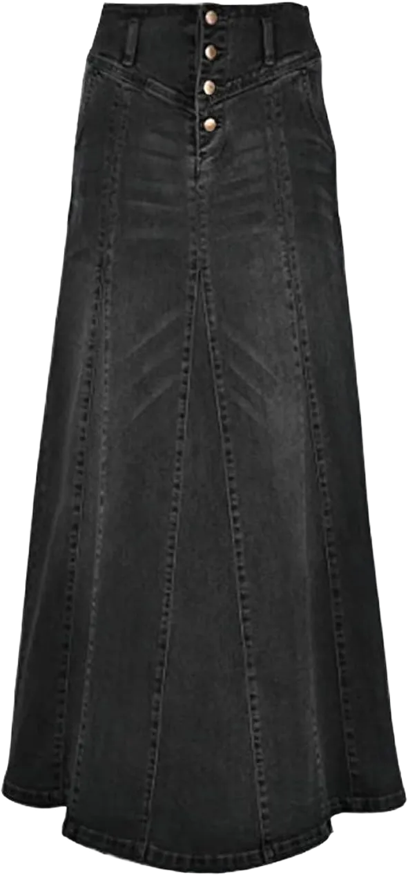 ebossy Women's High Rise Distressed Wash Denim Skirt A Line Swing Maxi Long Jean Skirts Medium Black