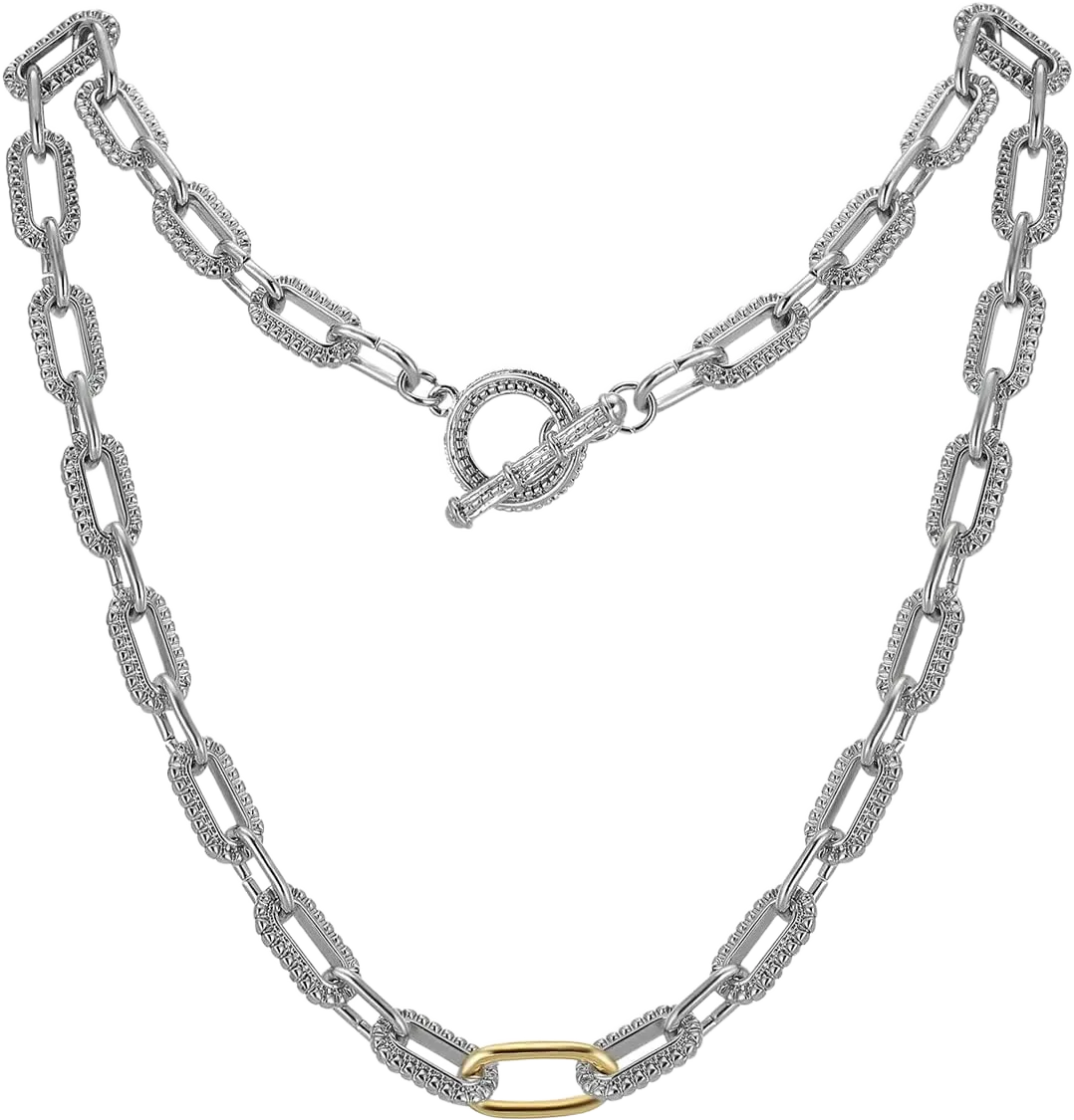 Women's Link Necklace 18k Gold Plated Double Twist Wire Gold and Silver 2 Tone Chain Necklaces Christmas New Year Jewelry Gold & Silver 1