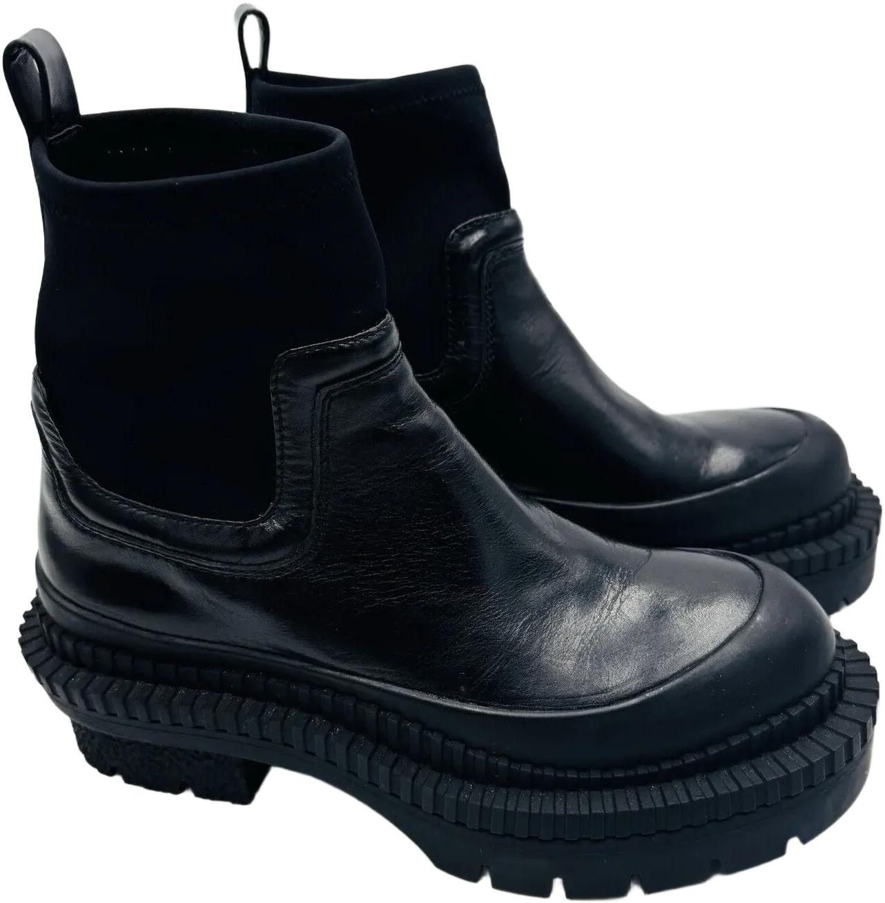 Zara Leather Lug Black Ankle Boots Size 36 EU Women US 5.5