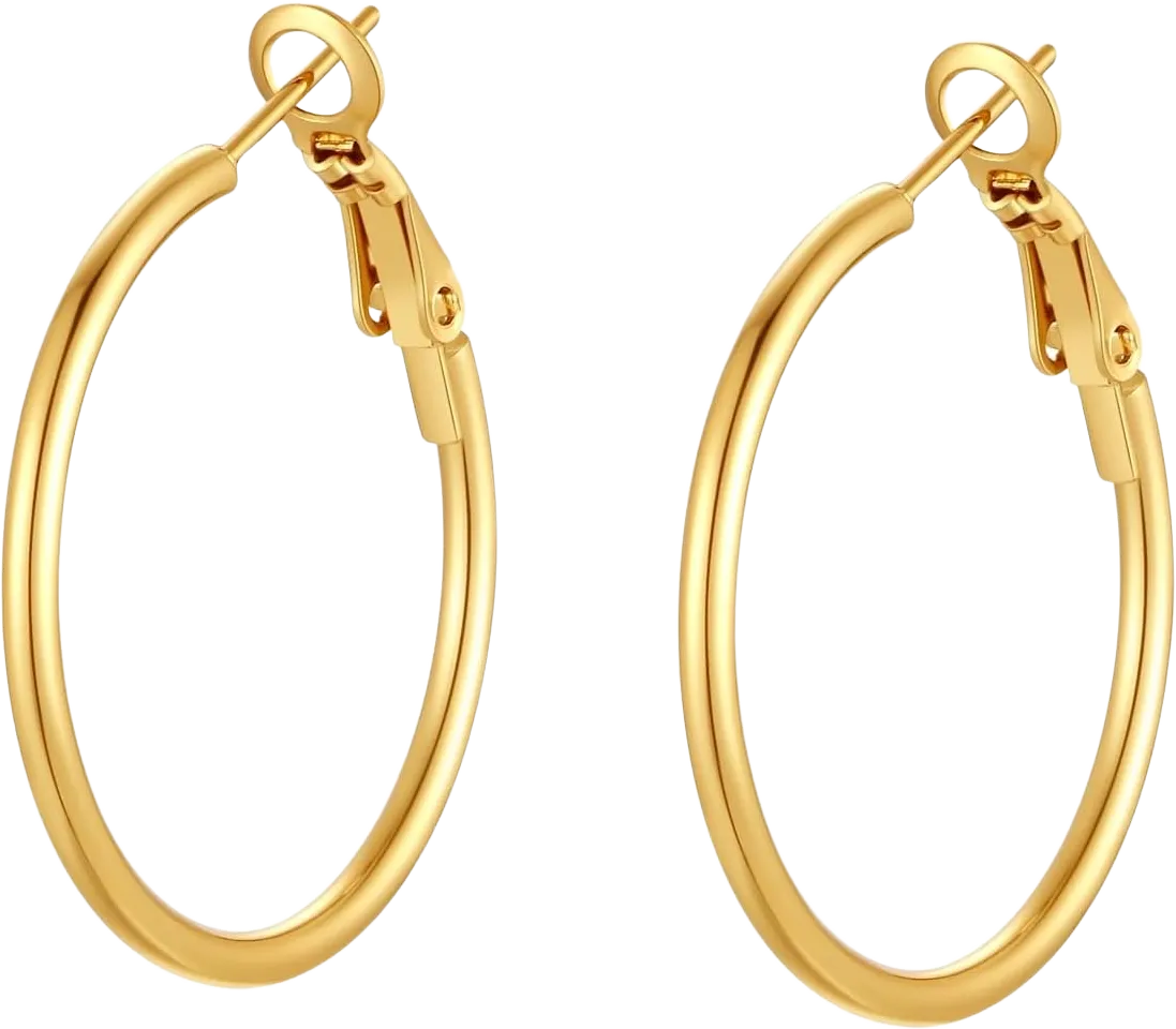 4 Pairs Silver Gold Hoop Earrings for Women | 14K Gold Plated Hoop Earrings Set Hypoallergenic Earring Lightweight Dangle Earrings Set 1 Pair Gold-30mm
