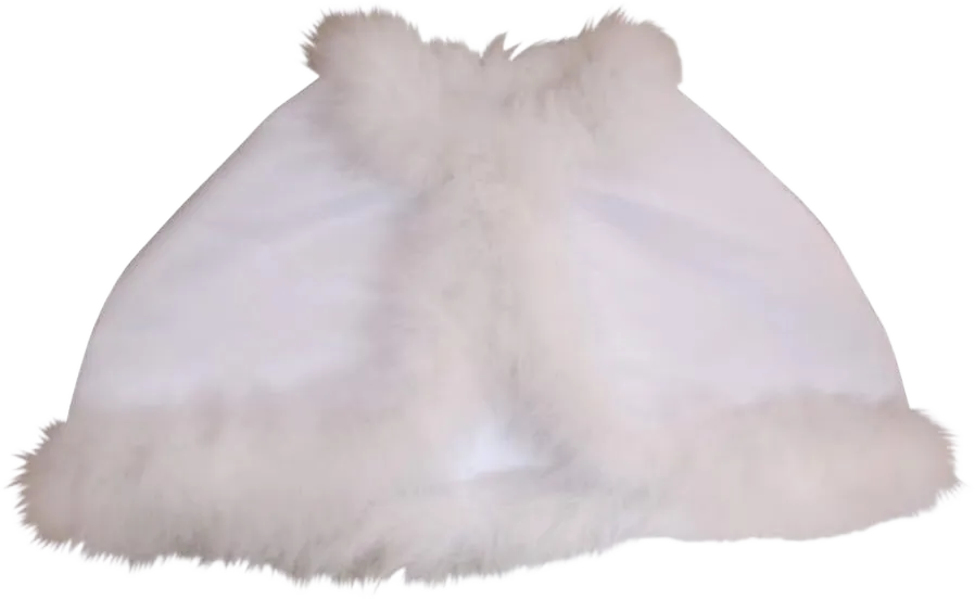 Girls White Satin First Communion Shawl | Feathers Around Rim | Small or Large Small (7-10Y)