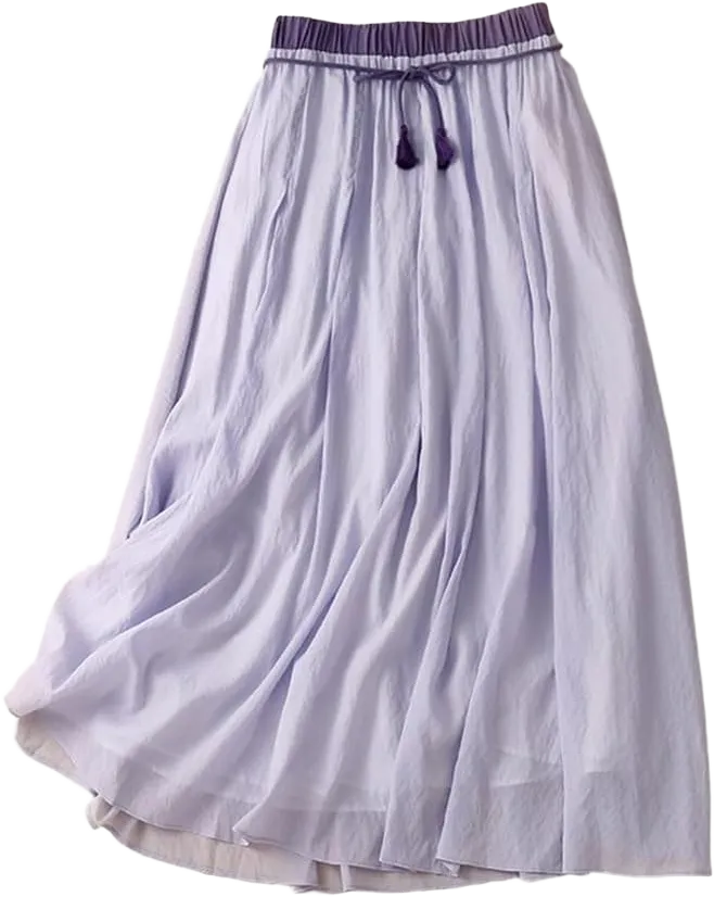 IDEALSANXUN Linen Skirts for Women Casual Lightweight 2024 Summer Vintage A Line Drawstring Elastic High Waist Midi Skirts Medium Purple