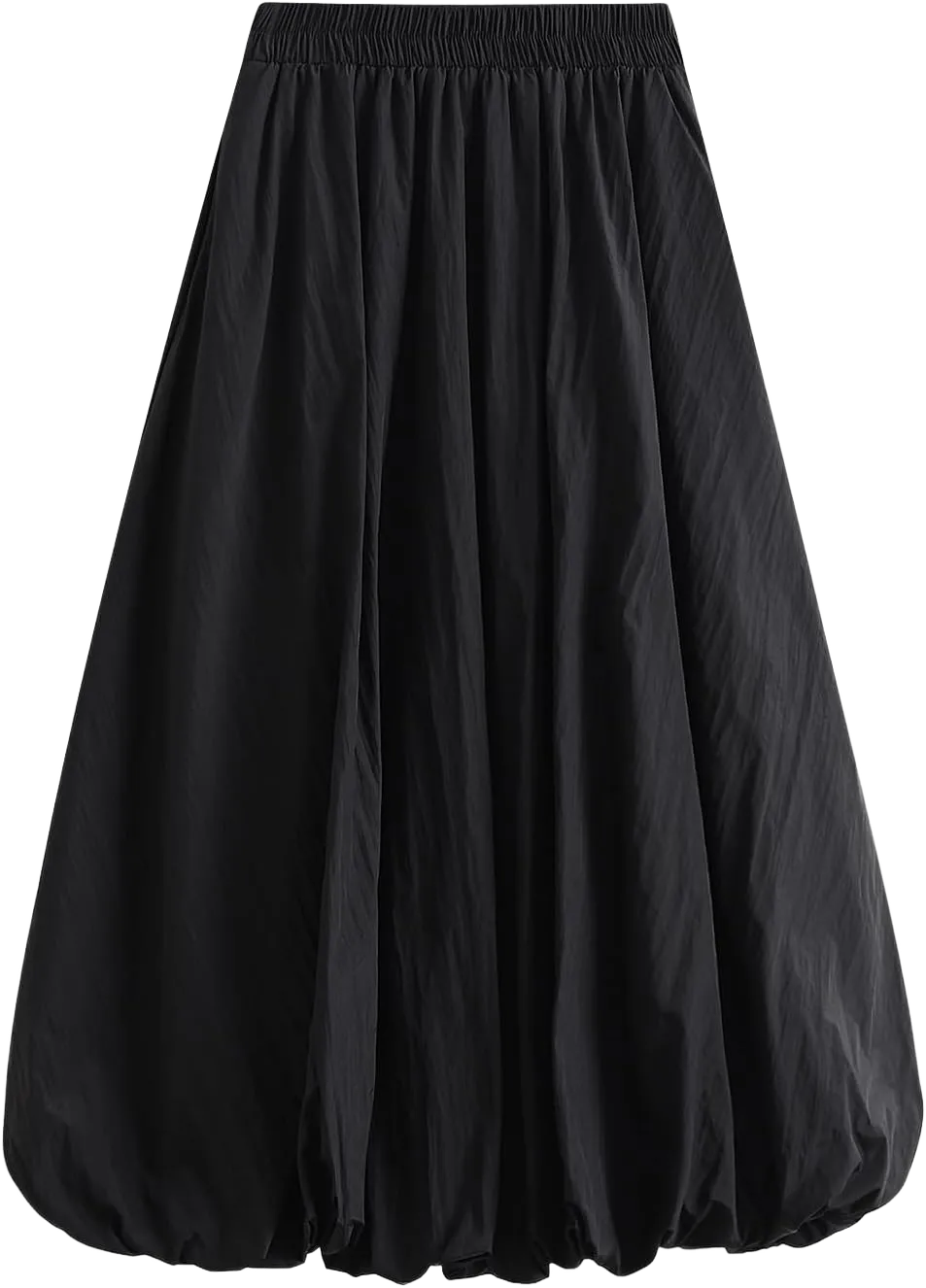 Women Y2K Bubble Maxi Skirt Elastic High Waist Balloon Long Skirts Pleated Flowy A Line Ruffle Hem Puff Midi Skirts One Size White