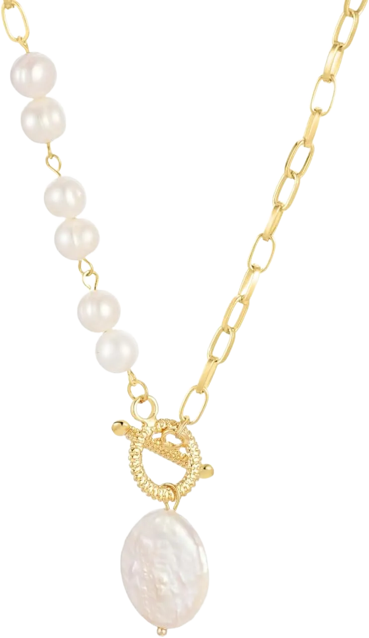 Pearl Necklaces: 18K Gold Pearl Necklace Paper Clip Vintage Chunky Link Chain Baroque Pearl Womens Necklace Pendant with Natural Freshwater Cultured Pearls Necklace Dainty Gold Choker Fashion Retro Charm Necklace Valentine Jewelry for Women Gift Baroque Pearl+Big Pearl