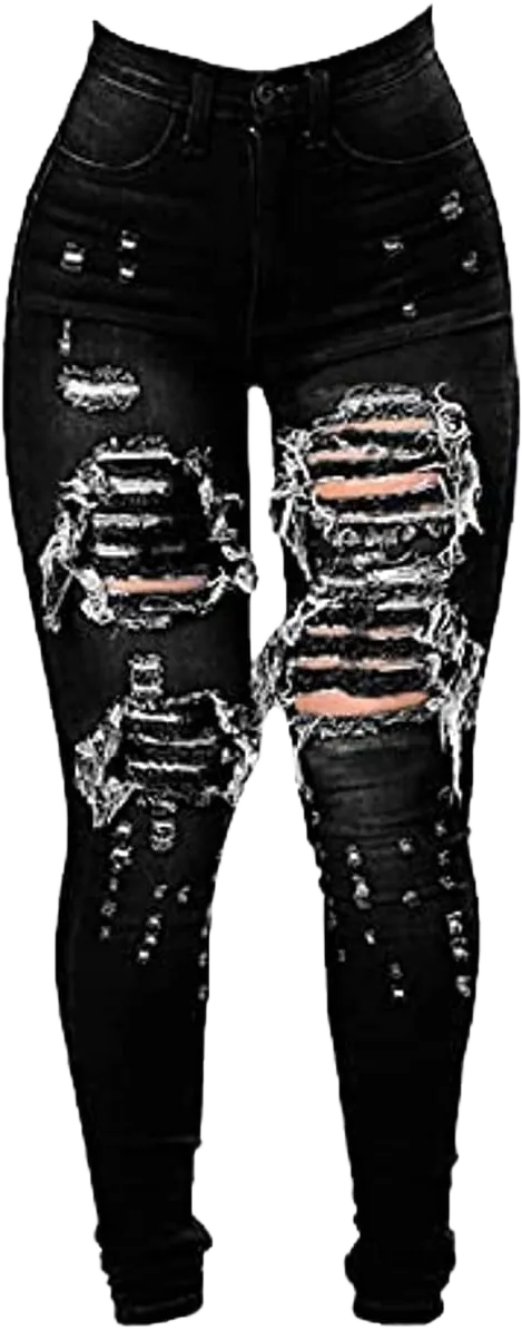 Women's High Waisted Butt Lift Ripped Stretch Jeans Distressed Skinny Denim Pants Slim Fit High Rise Trousers Small Black