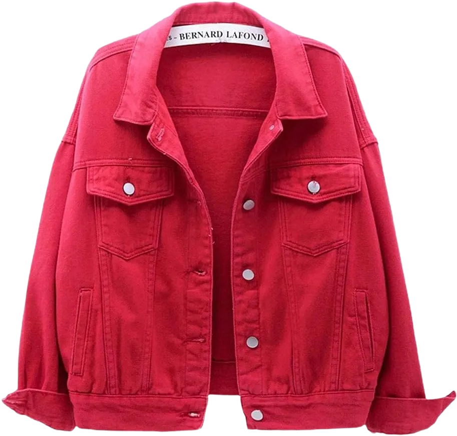 ebossy Women's Candy Color Denim Jacket Relaxed Fit Casual Jean Trucker Jacket Small Red