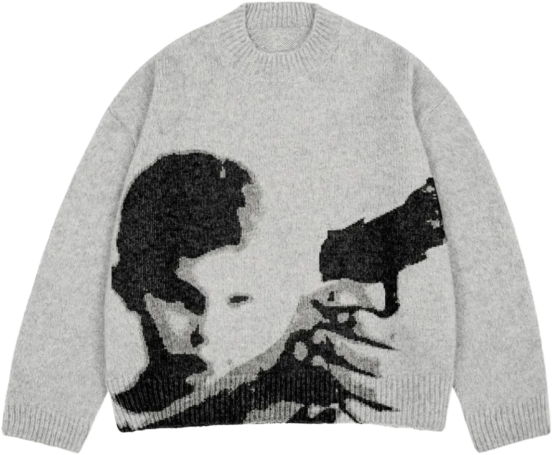 Mens Hip Hop Streetwear Harajuku y2k Oversized Sweater Vintage Anime Girl Knitted Cotton Gothic Sweaters (Gray,M,Womens,Female,US,Alpha,Adult,Medium,Regular,Regular)