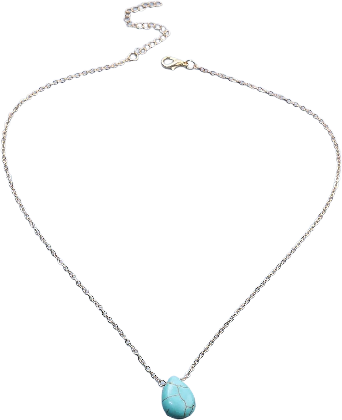 Bohemian Turquoise Choker Necklace Blue Turquoise Pendant Necklace Turquoise Bead Necklace Blue Natural Stone Necklace Chain Jewelry for Women and Girls Teardrop Turquoise